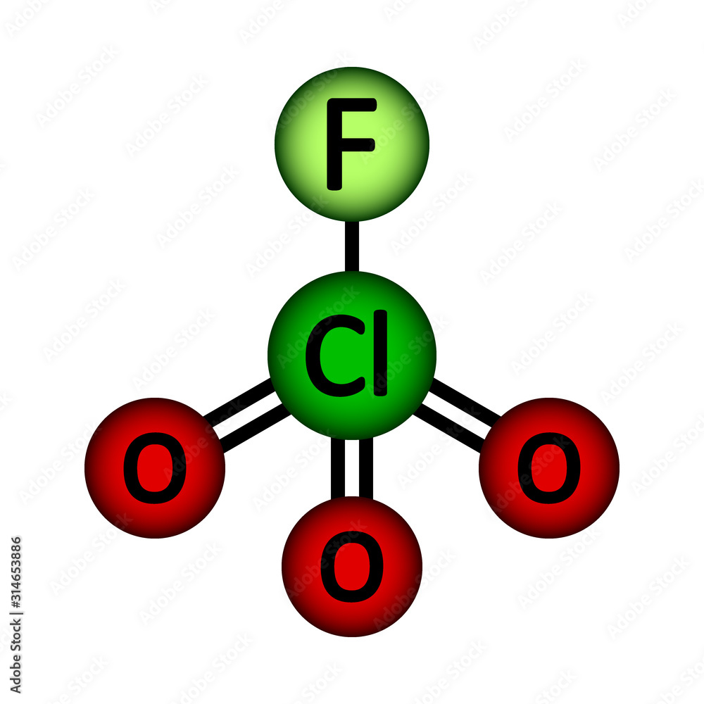 Perchloryl fluoride gas molecule icon. Perchloryl fluoride gas molecule icon.