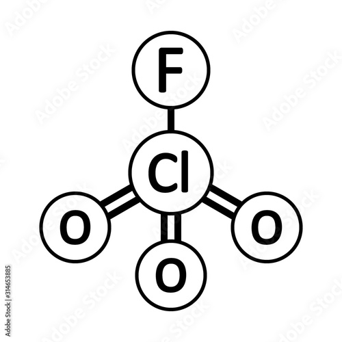 Perchloryl fluoride gas molecule icon.
