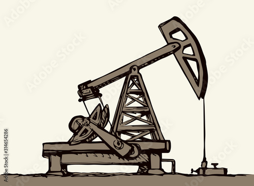 Industrial production of oil. Pump. Vector illustration.