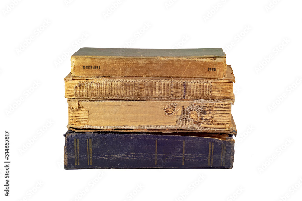 Old torn book bindings on a white background Old torn book bindings on a white background