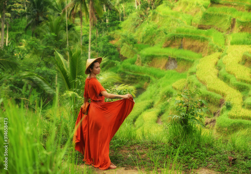 Woman walking on Tegalalang Rice Terrace  Bali