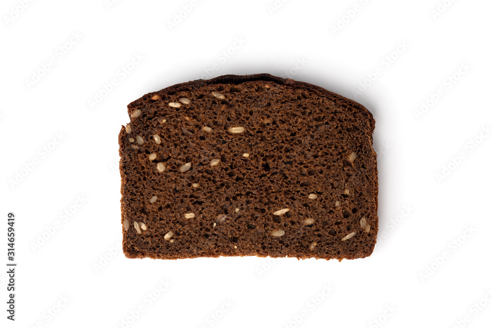 Dark rye bread with sunflower seeds isolated on white background. Dark rye bread with sunflower seeds isolated on white background.