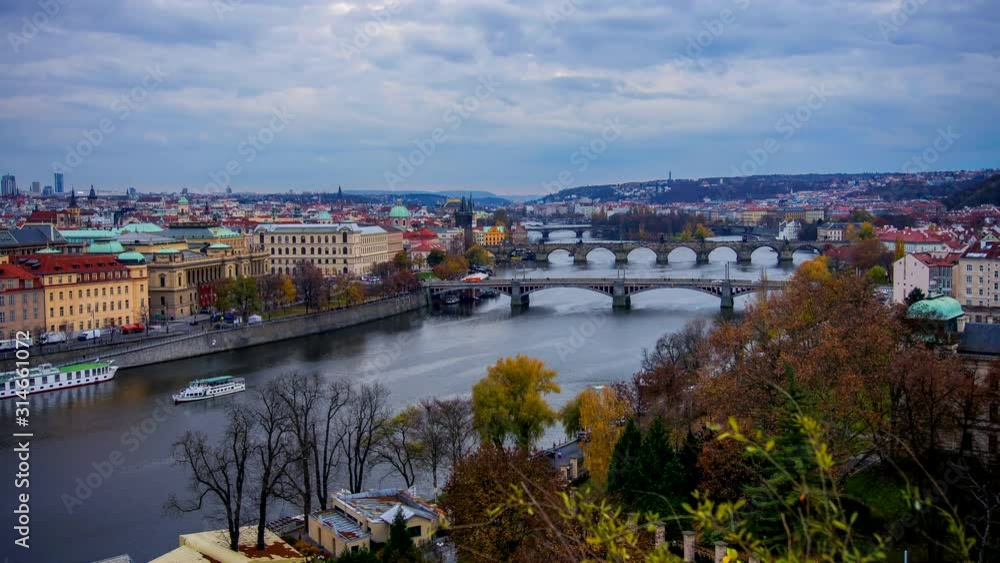 Time-lapse of Prague with Vitava river and city skyline, with the famous Charles Bridge. Prague, Czech Republic. Time-lapse of Prague with Vitava river and city skyline, with the famous Charles Bridge. Prague, Czech Republic.