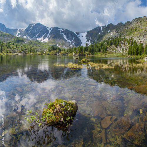 Mountain landscape, picturesque mountain lake in the summer morning, Altai