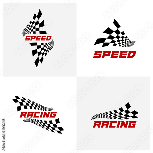 Set of Race flag logo icon, Racing logo concept, modern simple design illustration vector template, Creative design