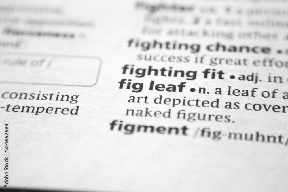 Fototapeta premium Word or phrase Fig leaf in a dictionary.