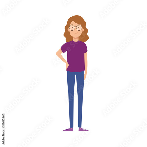 beautiful woman and eyeglasses character icon vector illustration design