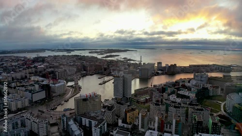 Helsinki at Jätkäsaari and Ruoholahti captured with drone. Anamorphic footage.