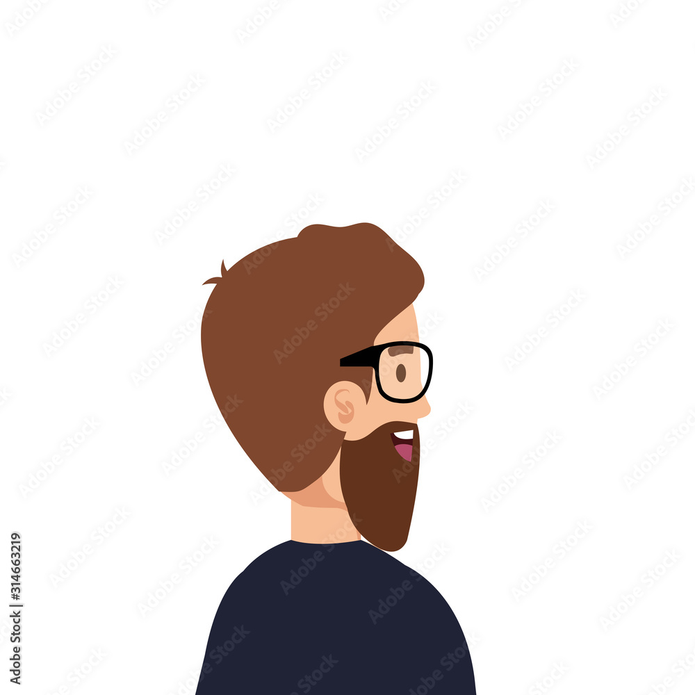 back young man with beard and eyeglasses avatar character vector illustration design