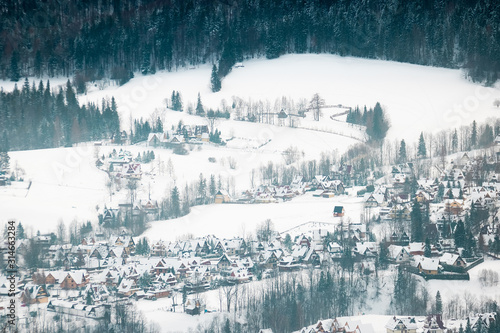 houses in the snowy mountains