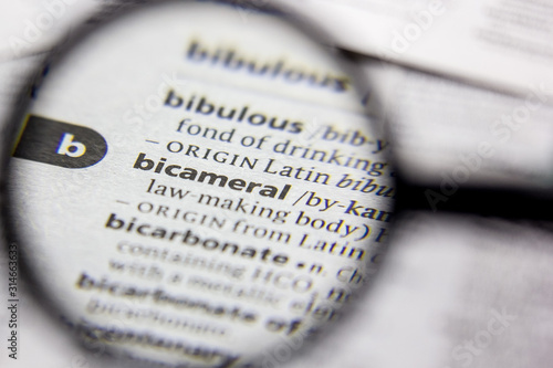 Word or phrase Bicameral in a dictionary.