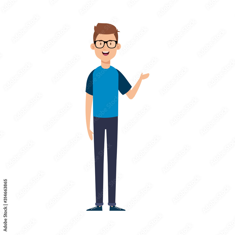young man with eyeglasses avatar character icon vector illustration design