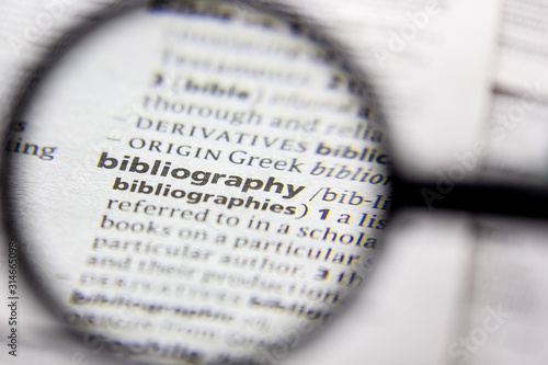 Word or phrase Bibliography in a dictionary.