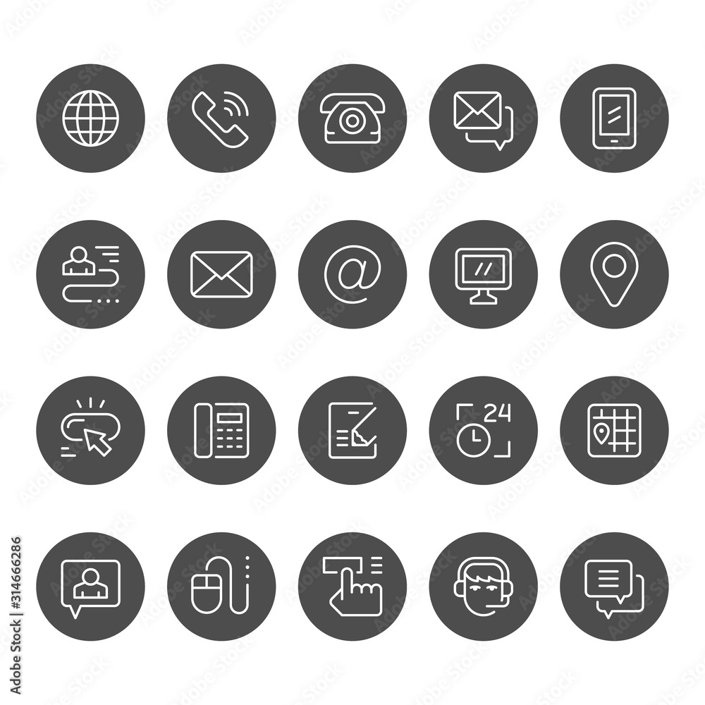 Set round line icons of contact us Set round line icons of contact us