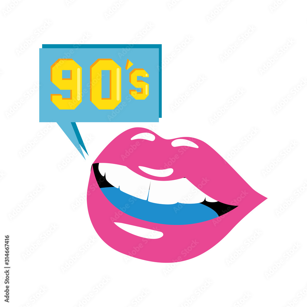 lips with nineties sign in speech bubble vector illustration design lips with nineties sign in speech bubble vector illustration design