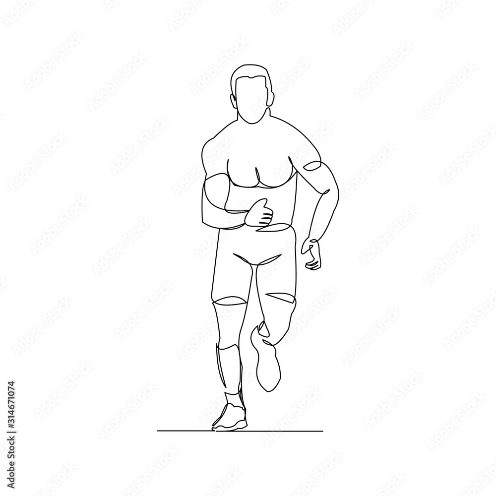 continuous line drawing of male strong muscular running atlhete. Vector illustration continuous line drawing of male strong muscular running atlhete. Vector illustration
