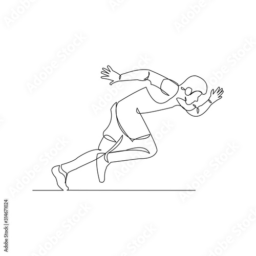 continuous line drawing of male running atlhete. Vector illustration