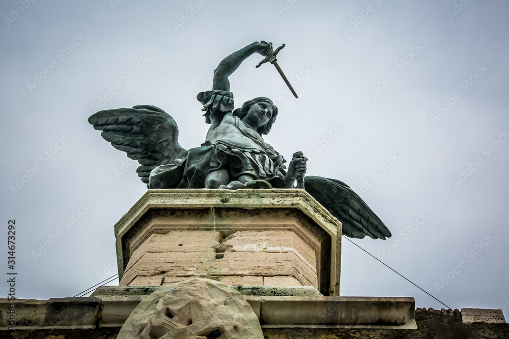 Statue Of Archangel Michael at the top of Castel Sant Angelo, Rome, Italy