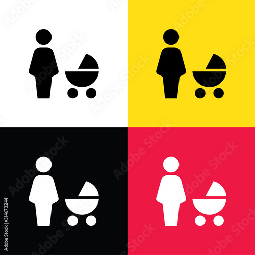 Mother with baby carriage icon illustration isolated vector symbol symbol
