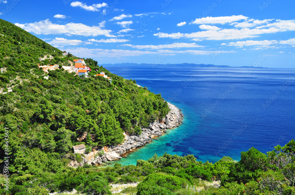 Blue sea green coast shore nature of Croatia, Peljesac