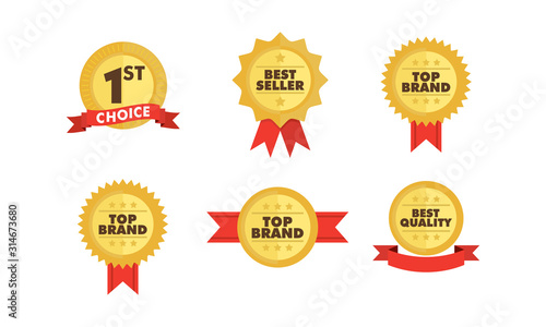 Top brand, best quality product and best seller badge. Certificate of fine product and trusted brand vector icon. Promotional label graphic element.