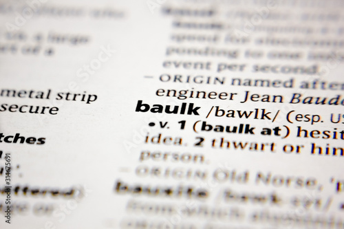 Word or phrase baulk in a dictionary. photo