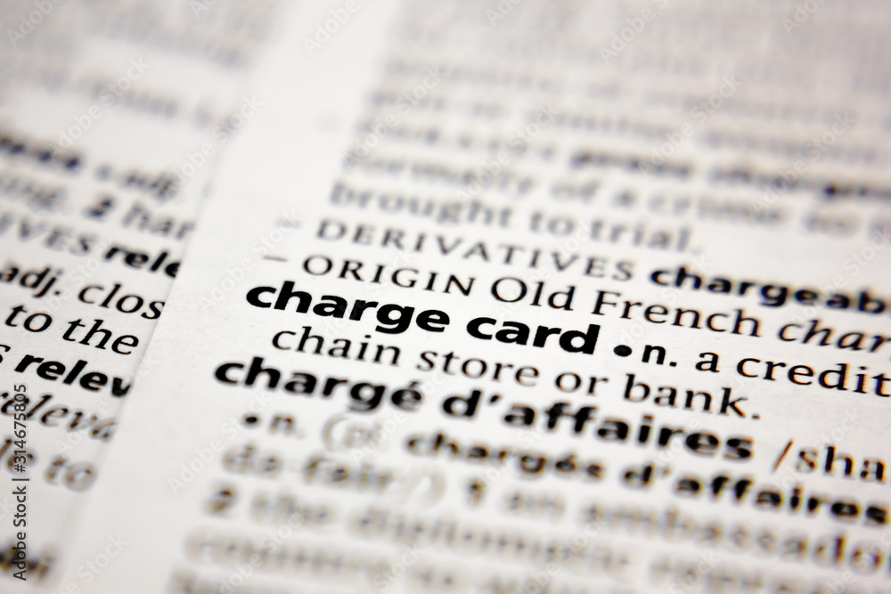 Word or phrase charge card in a dictionary. Word or phrase charge card in a dictionary.