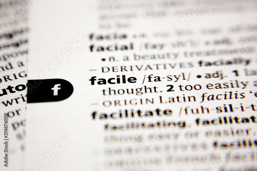 Word or phrase facile in a dictionary.