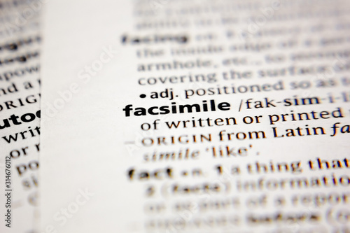 Word or phrase facsimile in a dictionary.