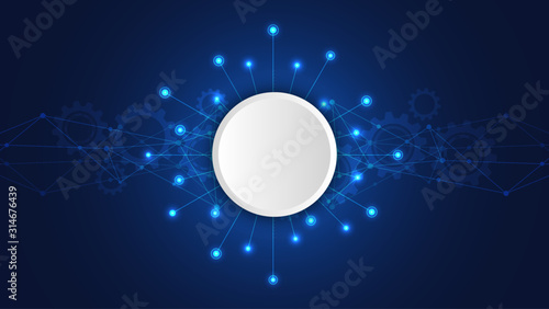 Digital technology background with connecting dots and lines. Abstract technical background of network connection and communication.