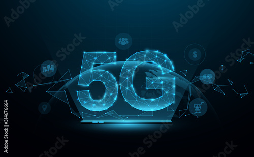 5G new generation networks, High-speed mobile Internet. Abstract connection with technology icons. 3D polygonal. Vector illustration