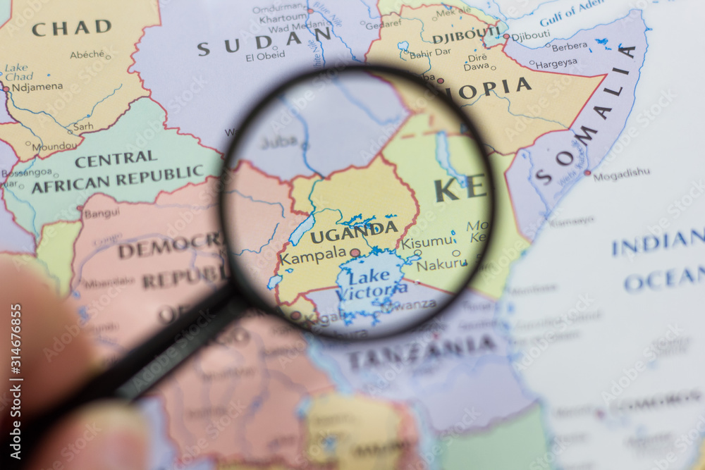Uganda on the map of the world. Stock Photo | Adobe Stock