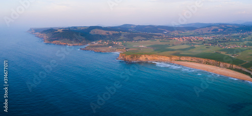 Fototapeta Naklejka Na Ścianę i Meble -  Aerial View, Langre beach, Langre, Ribamontan al Mar  Municipality, Cantabria, Cantabrian Sea, Spain, Europe