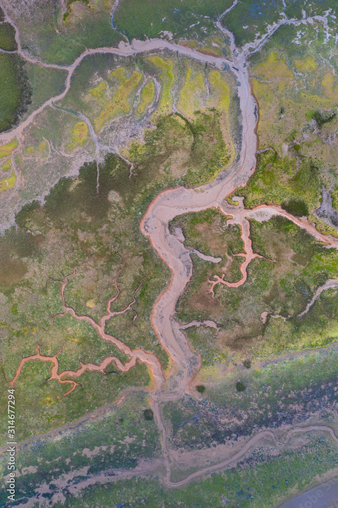 Aerial View, Marshes, Ria de Cubas, Miera river, Ribamontan al Mar  Municipality, Marina de Cudeyo, Cantabria, Cantabrian Sea, Spain, Europe