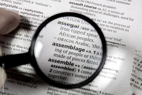 The word or phrase assemblage in a dictionary.
