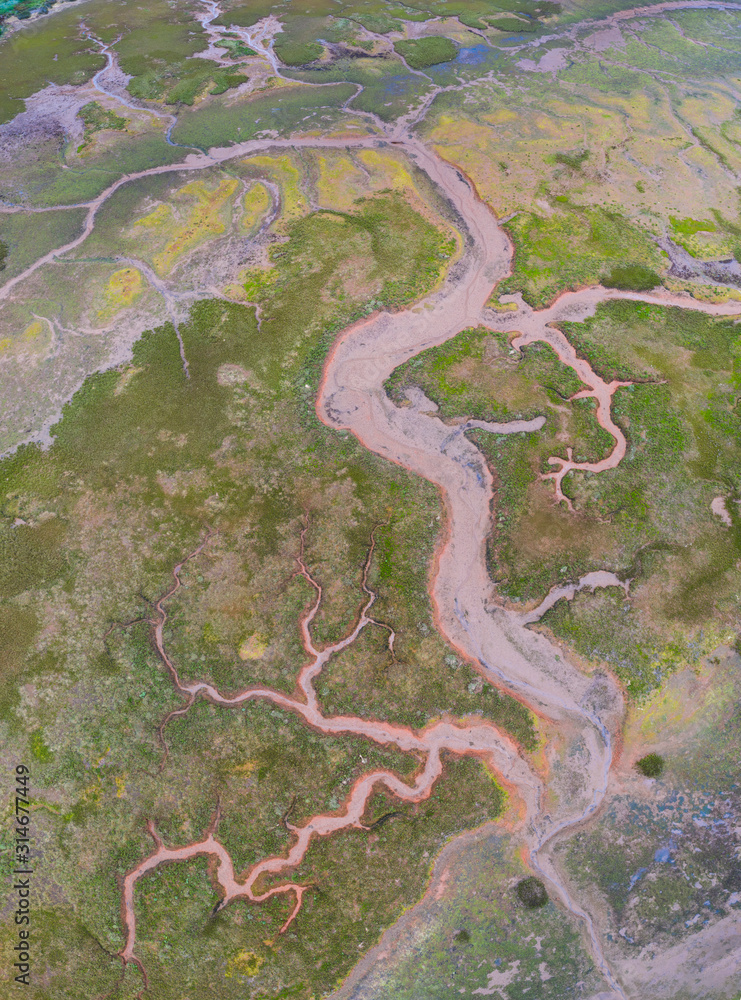 Aerial View, Marshes, Ria de Cubas, Miera river, Ribamontan al Mar Municipality, Marina de Cudeyo, Cantabria, Cantabrian Sea, Spain, Europe Aerial View, Marshes, Ria de Cubas, Miera river, Ribamontan al Mar Municipality, Marina de Cudeyo, Cantabria, Cantabrian Sea, Spain, Europe