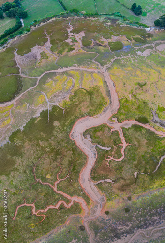 Aerial View, Marshes, Ria de Cubas, Miera river, Ribamontan al Mar Municipality, Marina de Cudeyo, Cantabria, Cantabrian Sea, Spain, Europe