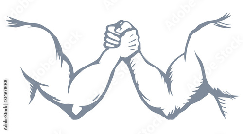 Hand wrestling contest. Vector drawing