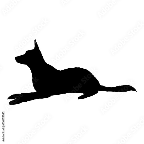 Vector Silhouette Lying German Shepherd Dog