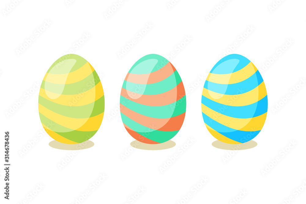 Happy Easter card. Set of cute Easter eggs with different texture on a white background. Spring holiday. Vector Illustration. Happy easter eggs