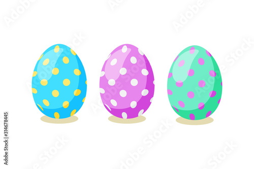 Happy Easter card. Set of cute Easter eggs with different texture on a white background. Spring holiday. Vector Illustration. Happy easter eggs