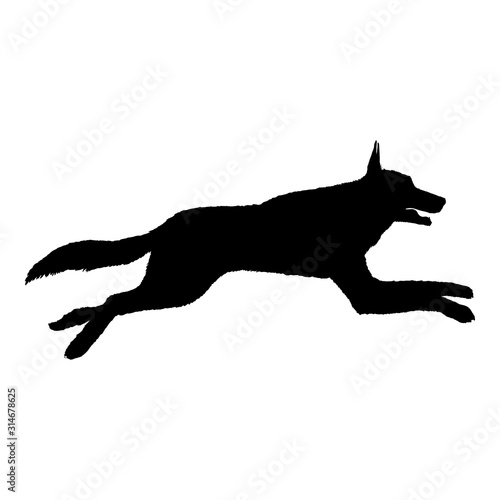 Vector Silhouette of Jumping German Shepherd Dog