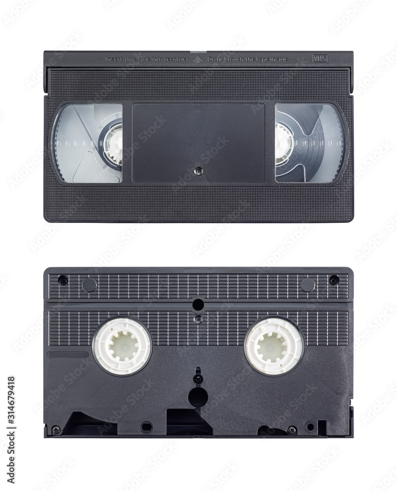 Obraz premium Old and obsolete videotape cassette in two sides isolated on white background with clipping path