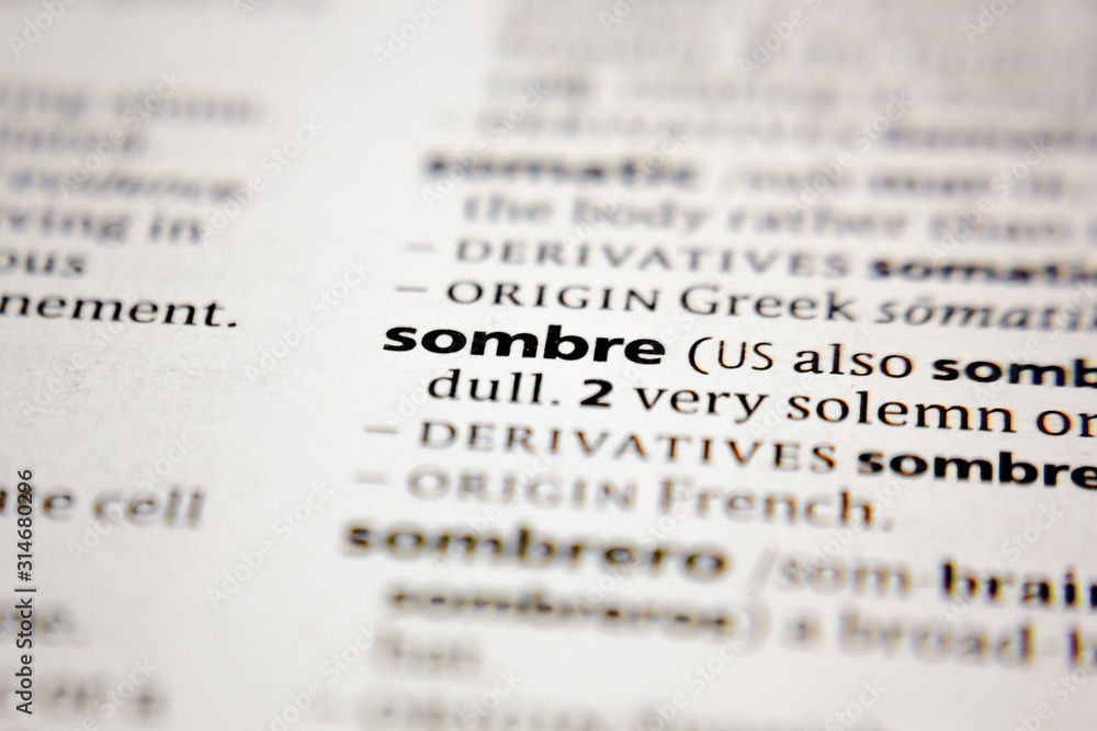 Word or phrase sombre in a dictionary.