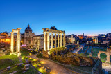 The ruins of the Roman Forum in Rome at dawn