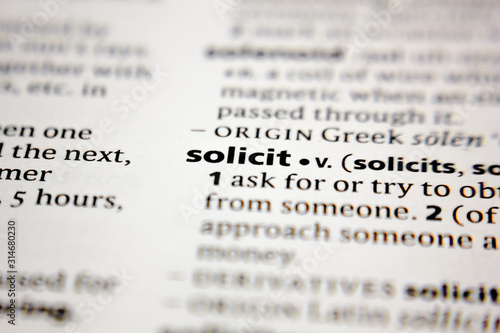 Word or phrase solicit in a dictionary.