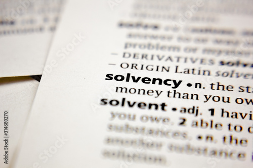 Word or phrase solvency in a dictionary. photo