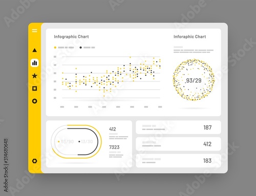 Web app Dashboard UI and UX Kit. Elements of infographics Use in presentation templates, mobile app and corporate report.