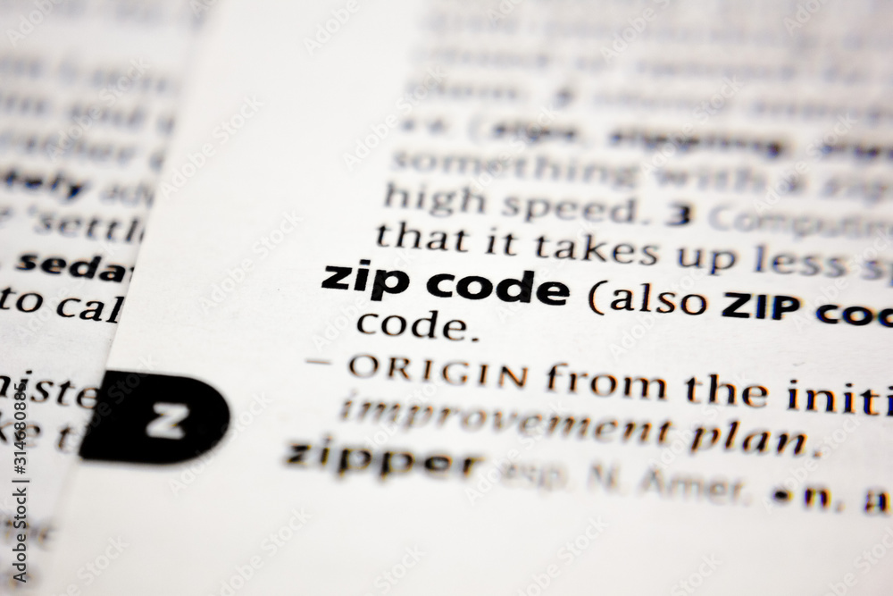 Word or phrase zip code in a dictionary. Word or phrase zip code in a dictionary.