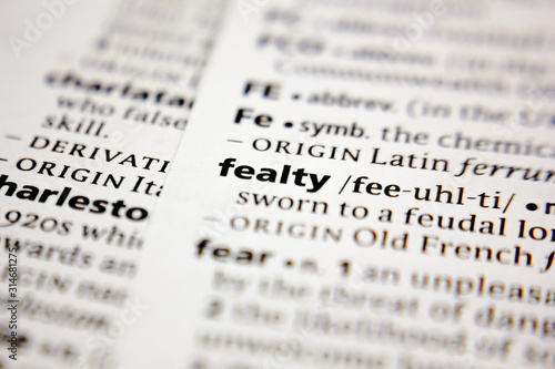 Word or phrase fealty in a dictionary.